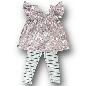 Pete and Lucy Pastel Pink and Striped Easter Bunny Set with Flutter Sleeves